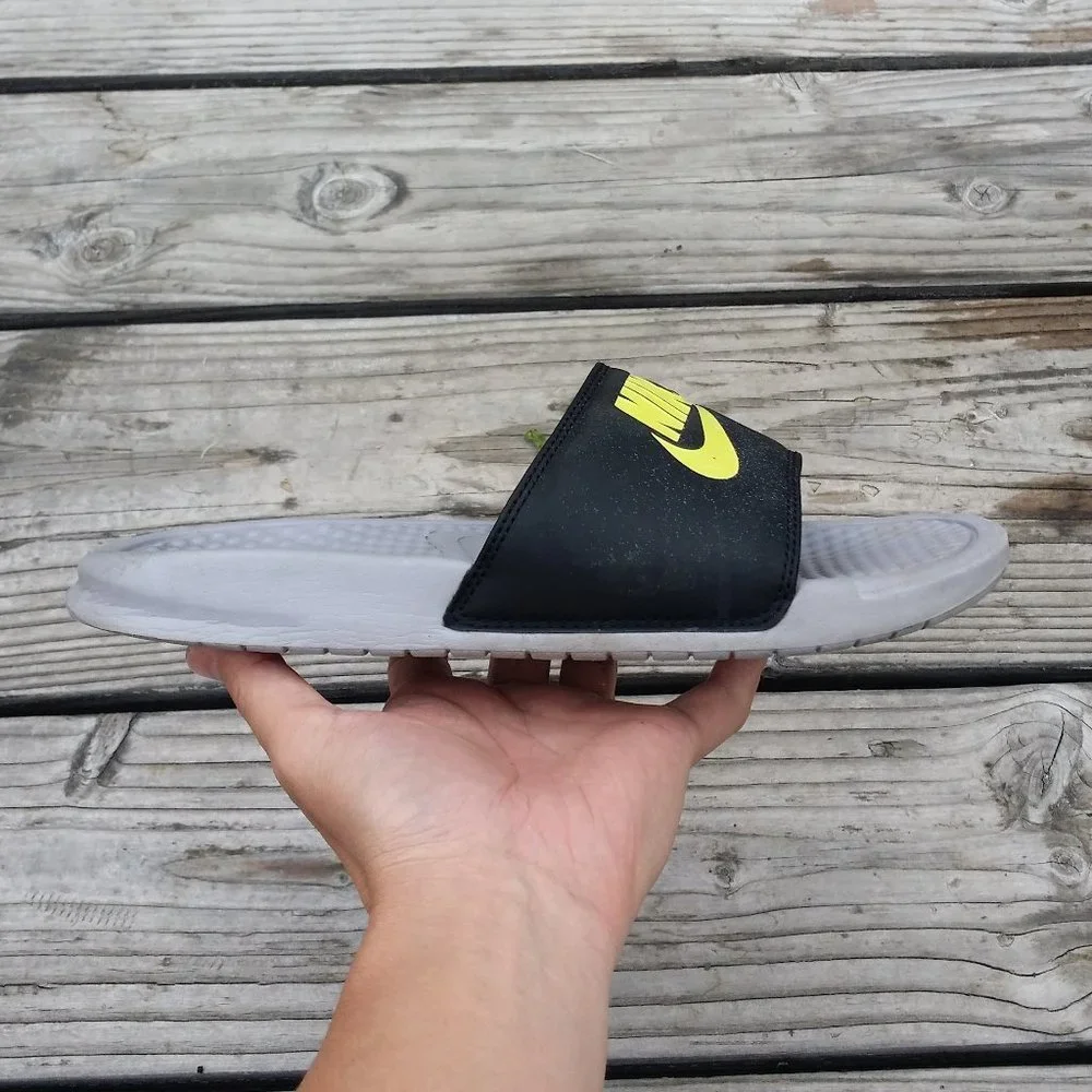 Women Size 9.5 / Size 8 Men Nike Benassi JDI Slides Sandals Wolf Grey Volt